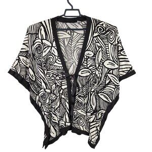 Womens Chico's Travelers Black & Ivory Slinky Cardigan Acetate Blend Stretch S